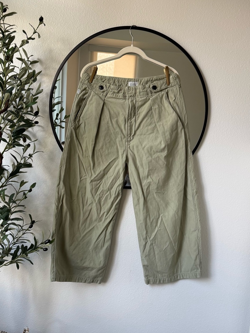 Citizens Of Humanity Payton Olive Sage Green Cotton Ankle Pants